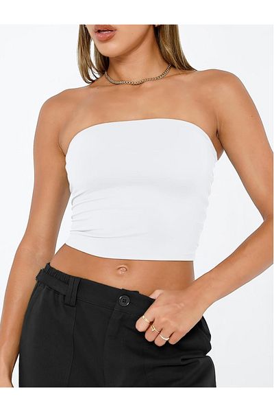 Teenystore White Strapless Bandeau Single Jersey Crop Body Blouse