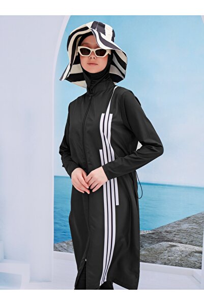 MAYOU Spor Çizgili Mayo - Siyah - Beyaz -