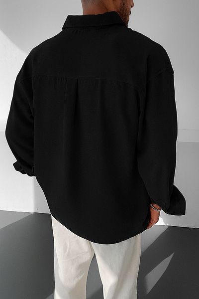 WAMOSSALAPLI Мъжка черна риза Ayrobin Textured Owersie Linen