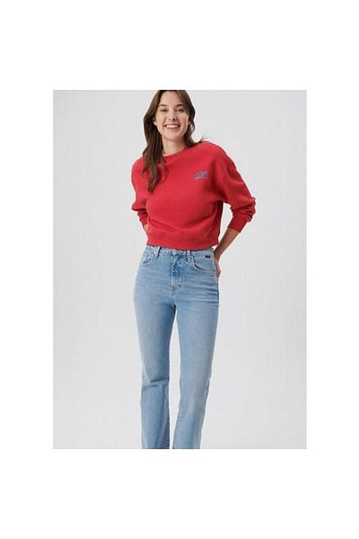 Mavi M1611601-70936 Blue Logo Printed Red Crop Women's Sweatshirt