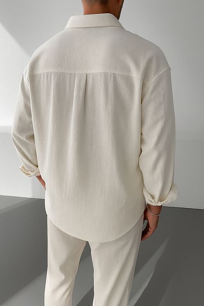 WAMOSSALAPLI Ανδρικό πουκάμισο Ayrobin Textured Owersie Λινό Λευκό