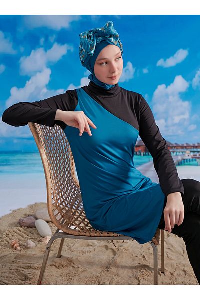 MAYOU Stylish Design Hijab Swimsuit - Black Petrol -