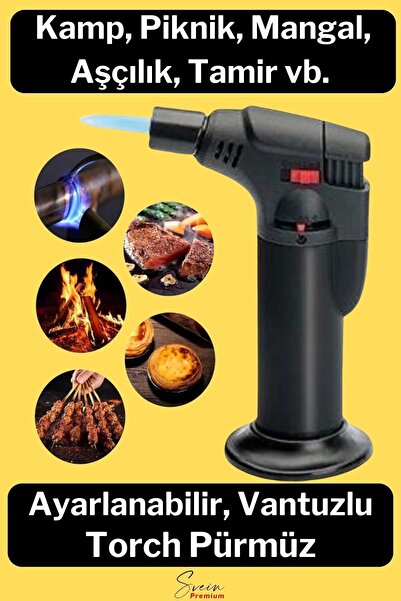 Svein Ayaklı Premium Doldurulabilir Depolu Vantuzlu 1300 Derece Torch Kamp Mangal Piknik Pürmüz Çakmak