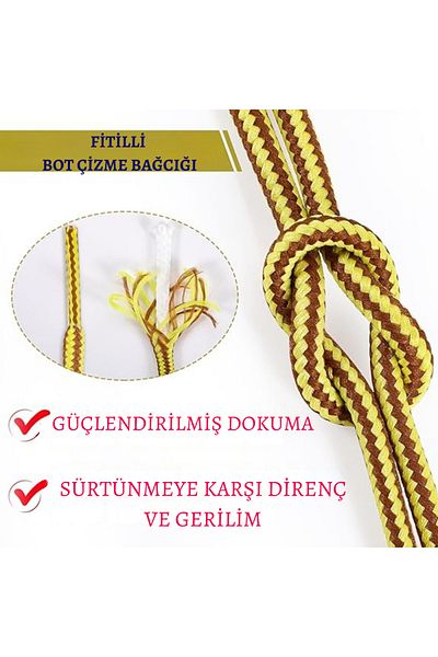 Mawrond 140 Cm, Light Yellow Sienna Color, Extra Sturdy, Thick, Ribbed Round Boots, Shoelaces (1 Pair)