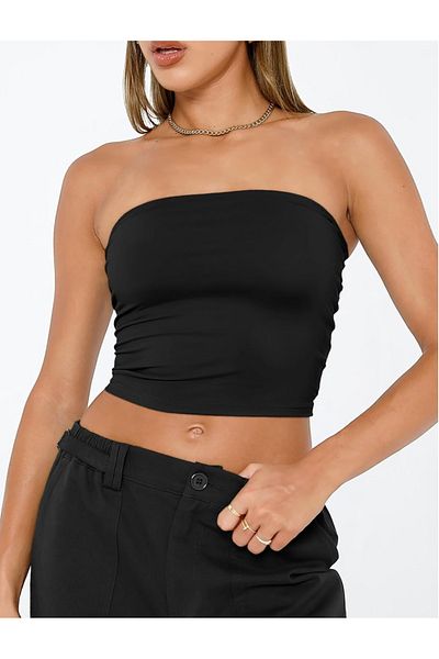 Teenystore Black Strapless Bandeau Single Jersey Crop Body Blouse