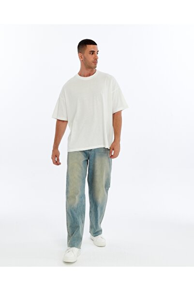 S-Ponder تي شيرت أبيض كبير الحجم للجنسين مصنوع من القطن بنسبة 100% ذو ملمس نا...