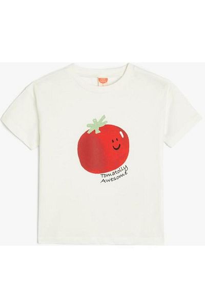 Koton Cotton Short Sleeve T-Shirt - Crew Neck, Tomato Print
