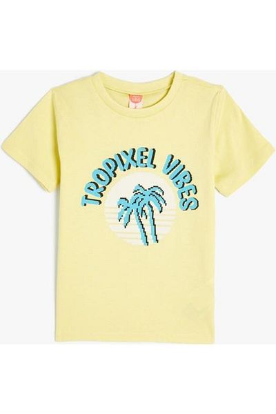 Koton Cotton Tropical Printed Short Sleeve Crew Neck T-Shirt