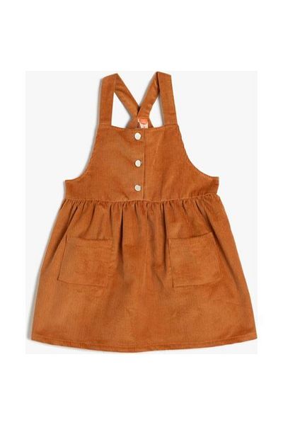 Koton Corduroy Salopet Dress with Cotton Pocket Detail