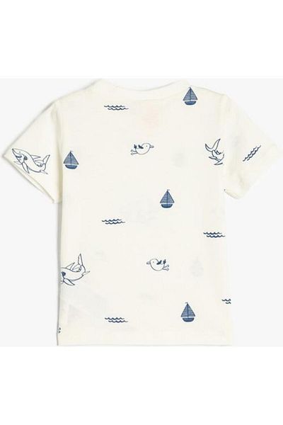 Koton Sea Themed Printed Cotton Short Sleeve T-Shirt