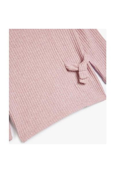 Koton Long Sleeve Soft Textured T-Shirt - Ribbed and Bow Detail