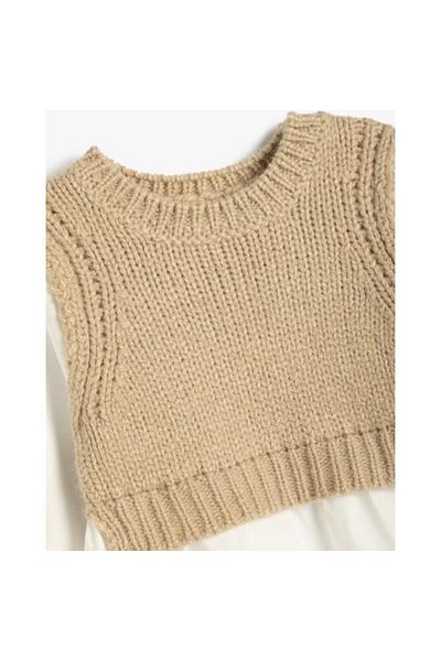 Koton Long Sleeve Bike Sweater Detailed Round Neck Dress