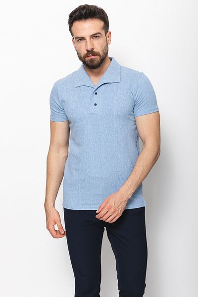 Mcr Patterned Slim Fit Lapel Collar Men's T-Shirt Blue - 36715.22Y