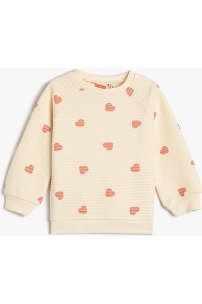 Koton Sweatshirt Cotton Heart-shaped Crew Neck