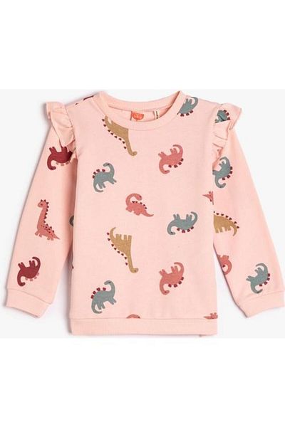 Koton Sweatshirt Ruffle Dinosaur Printed Crew Neck Long Sleeve