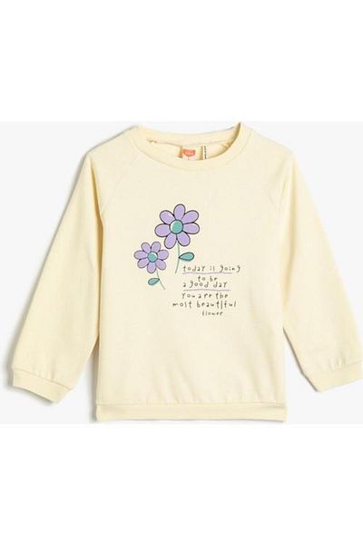 Koton Sweatshirt Floral Printed Raised Cotton Crew Neck