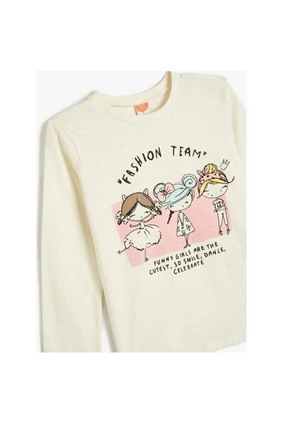 Koton Cotton Long Sleeve Crew Neck T-Shirt - Print Detail