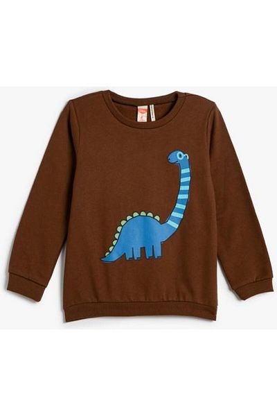 Koton Dinosaur Printed Sweatshirt Rose Gold Crew Neck Cotton