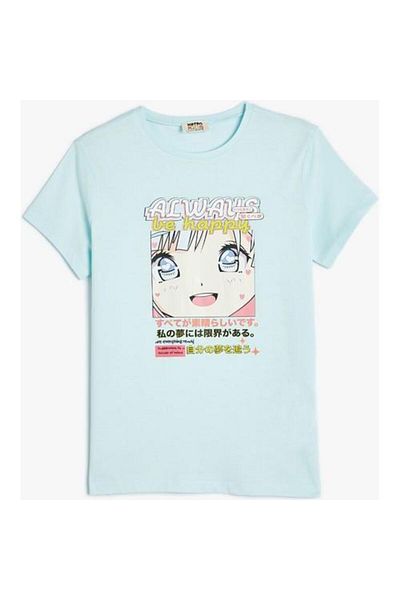 Koton Tricou cu mânecă scurtă cu decolteu și imprimat anime