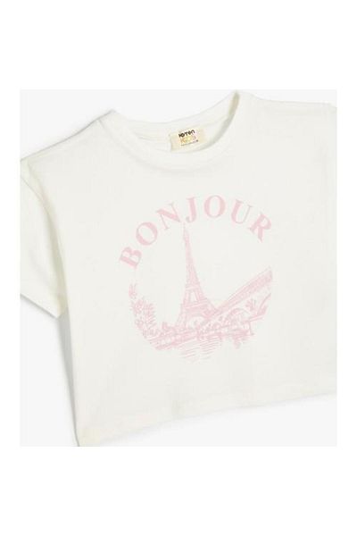 Koton Paris Printed Cotton Short Sleeve T-Shirt - Crew Neck