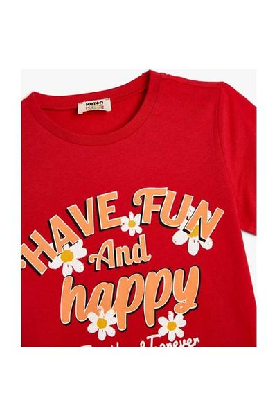 Koton Cotton Short Sleeve T-Shirt - Crew Neck, Slogan Printed