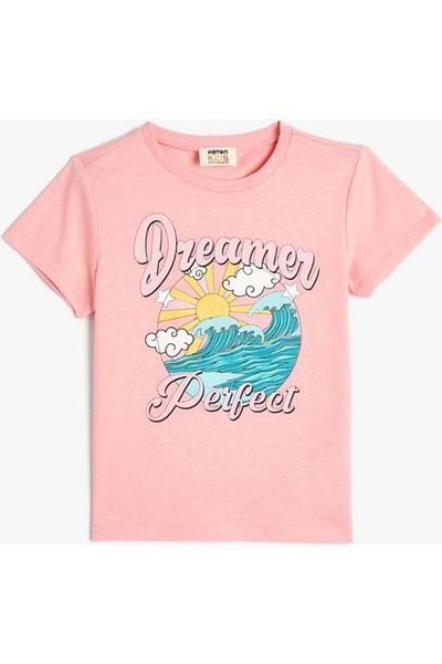 Koton T-Shirt Summer Themed Short Sleeve Crew Neck Cotton