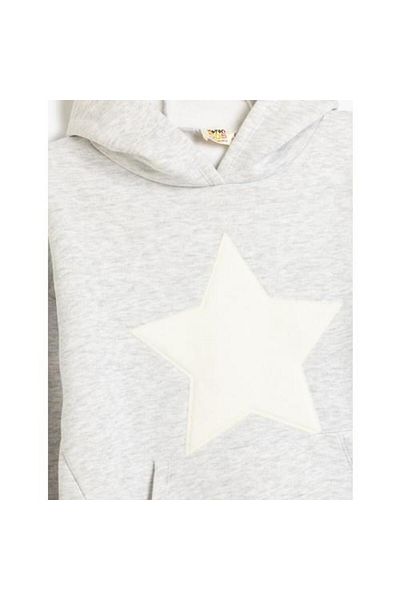 Koton Long Sleeve Hooded Star Printed Ribbed Sweatshirt - Kangaroo Pocket
