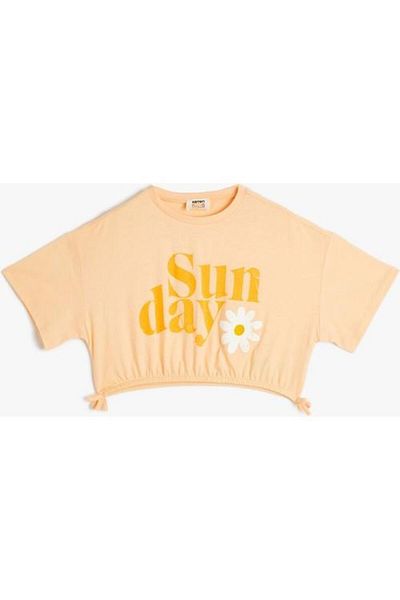 Koton Crop T-Shirt Short Sleeve Crew Neck Printed Cotton