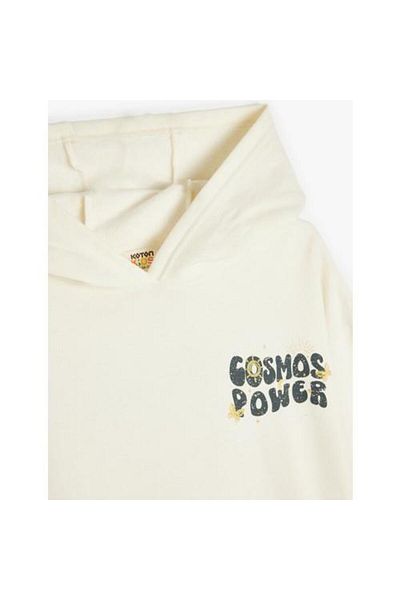 Koton Long Sleeve Hooded Cotton Sweatshirt - Kangaroo Pocket and Printed