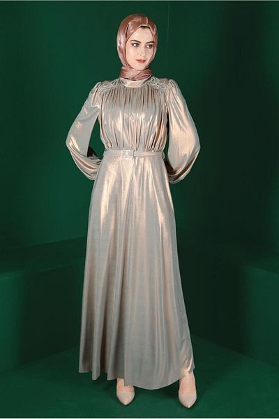 Alvina Shiny Belted Evening Dress - 50247