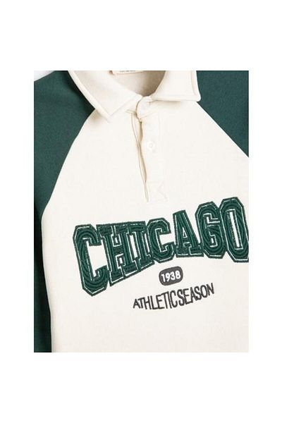Koton Printed Polo Neck Long Sleeve Sweatshirt - Button Detail