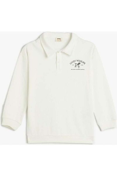 Koton Cotton Polo Neck Sweatshirt - Dog Print, Long Sleeve