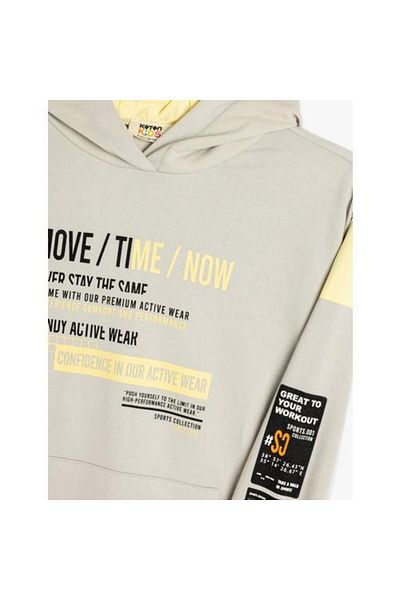 Koton Long Sleeve Hooded Sweatshirt - Slogan Printed