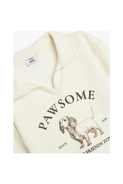 Koton Dog Print Polo Neck Sweatshirt - Long Sleeve and Raster