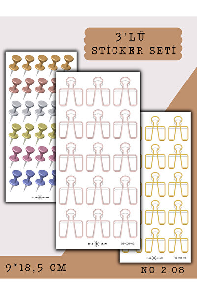 Else Craft 3'lü Raptiye - Klips Temalı Sticker Seti No 2.08 - Ajanda Planlayı...