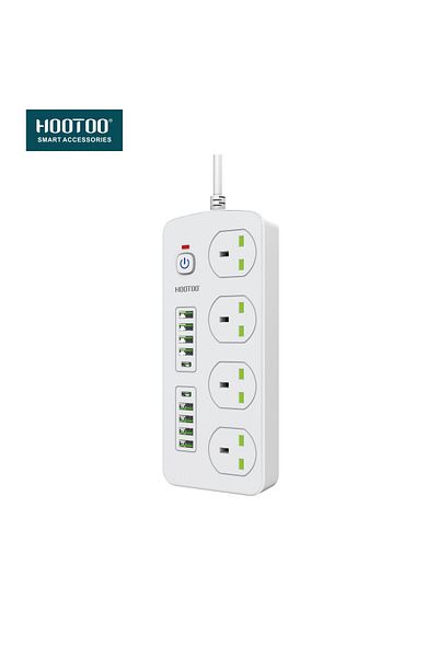 HooToo Original 3000W Power Strip - 4 Sockets, 8 USB Ports, 2 Type-C PD Ports, 3m Cord, High Safety.
