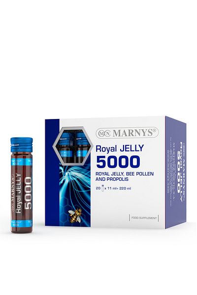 Marnys Royal Jelly 5000 - Royal Jelly, Bee Pollen & Propolis - 20 Drinkable Vials
