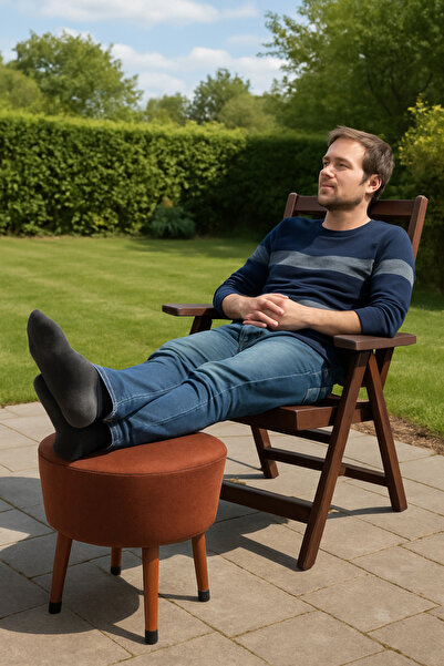 ustaagac Kahve Puf Koltuk Bench Tabure – Dekoratif Ahşap Ayaklı | Doğal & Modern Stil