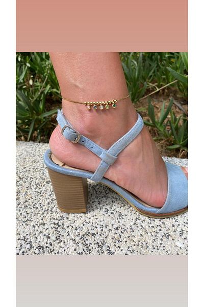 marsel aksesuar Colorful Five Stone Round Gold Steel Anklet