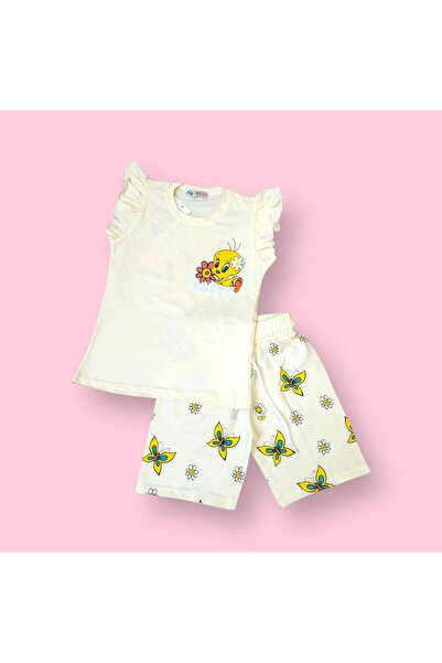 Modish Girls Tweety Printed Ruffle Sleeve T-Shirt and Shorts Set