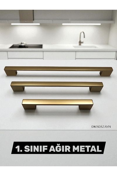 DKSDİZAYN New Nelgis 224-256 mm Matte Gold Furniture Drawer Cabinet Handle 1St Grade Heavy Metal Premium Matte Handle