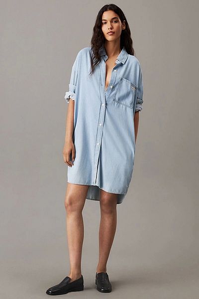 Calvin Klein Ck Jeans Loose Shirt Lyocell Denim Dress Women's Dress J20J225472-1A4