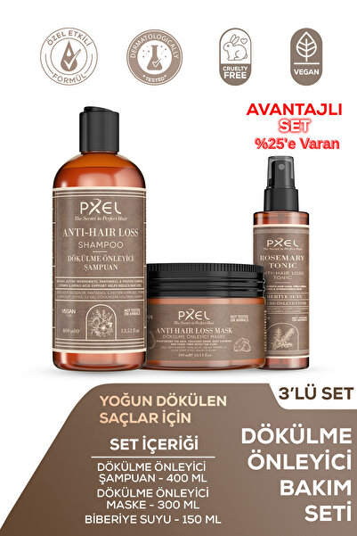 PXEL Dökülme Önleyici Şampuan – Maske – Biberiye Saç Bakım Toniği 3’lü |400 M...