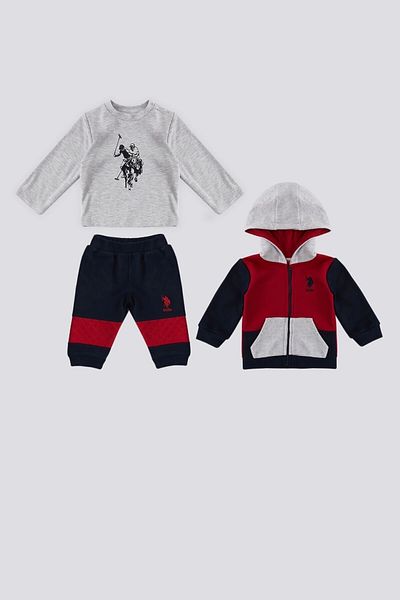 U.S. Polo Assn. U.S. Polo Assn Red Kangaroo Pocket Detailed Garnished Baby 3-Piece Set