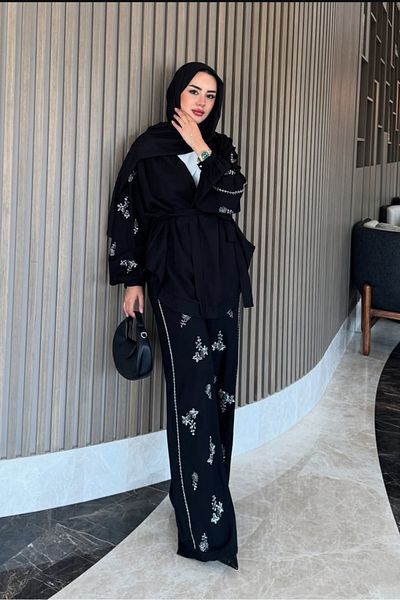 Safgiyim44 Embroidered Kimono Suit Black