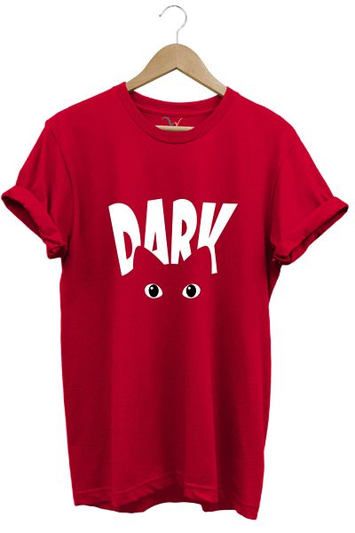 onsrawear Dark Themed Cat Unisex 100% Cotton Red Basic T-Shirt