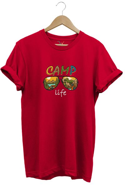 onsrawear Camp Life Glasses and Landscape Printed Summer Tent Camping Mountain Unisex 100% Cotton Basic T-Shirt