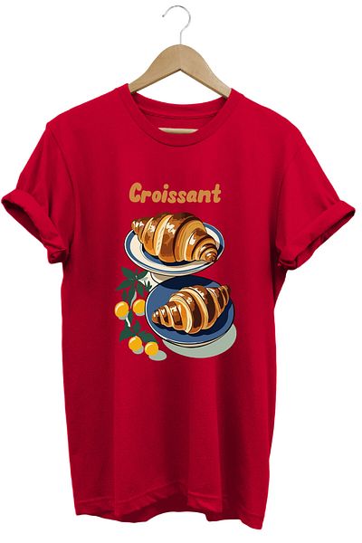 onsrawear Croissant Croissant Printed Summer Stylish Unisex 100% Cotton Basic T-Shirt