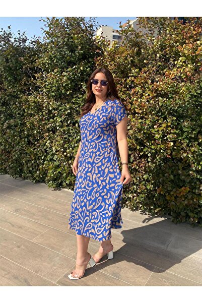 ELSEBUTİKTR Women's Short Sleeve Magic V Neck Cotton Viscose Dress