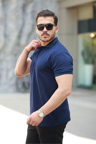 Gökyüzü Moda Men's Short Sleeve Collared Viscose Two Thread Men's Blouse